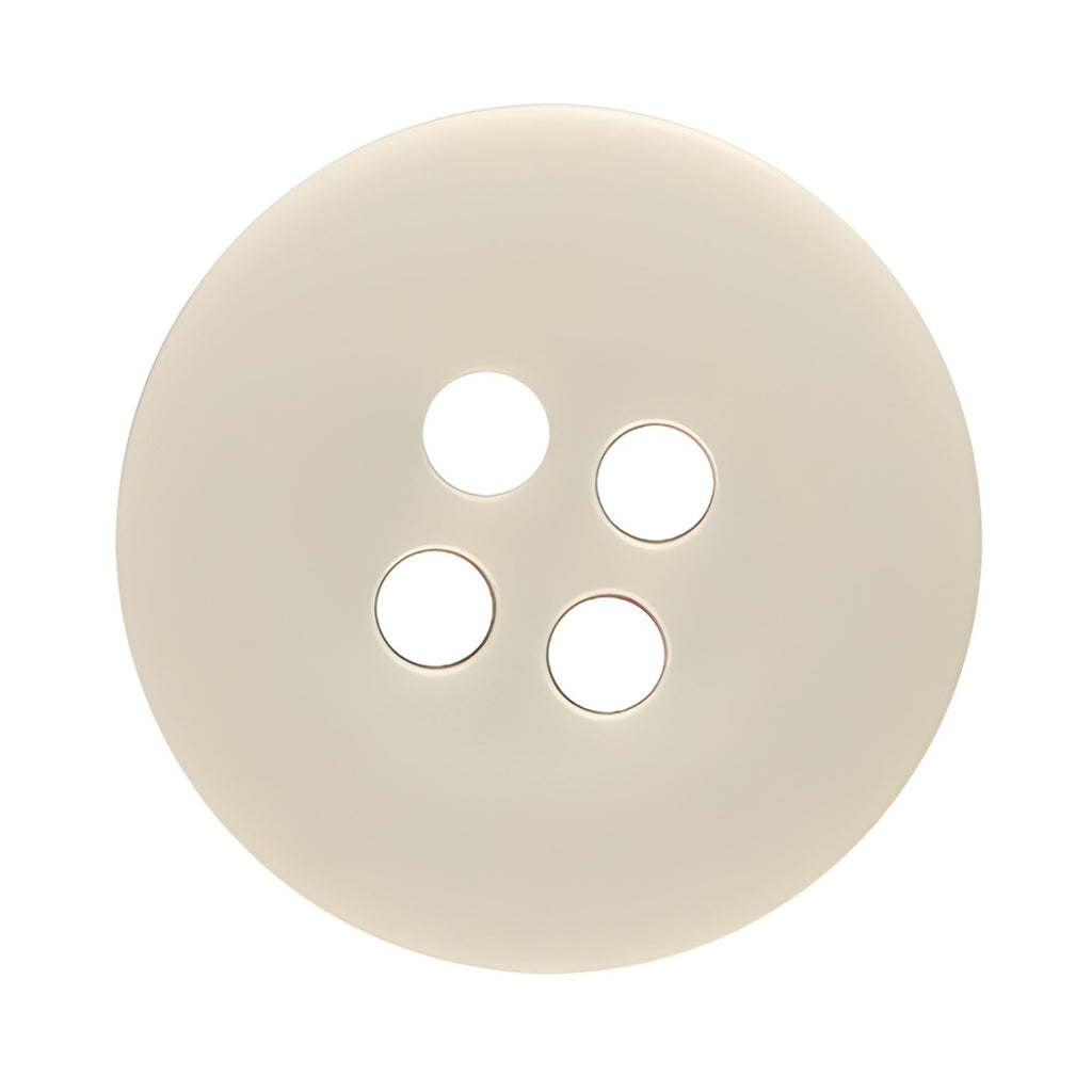 Khakis, Chinos and Casual Cotton Pant Buttons: Beige round nylon button with four holes, ideal for replacing pant buttons. Shown on a white background.
