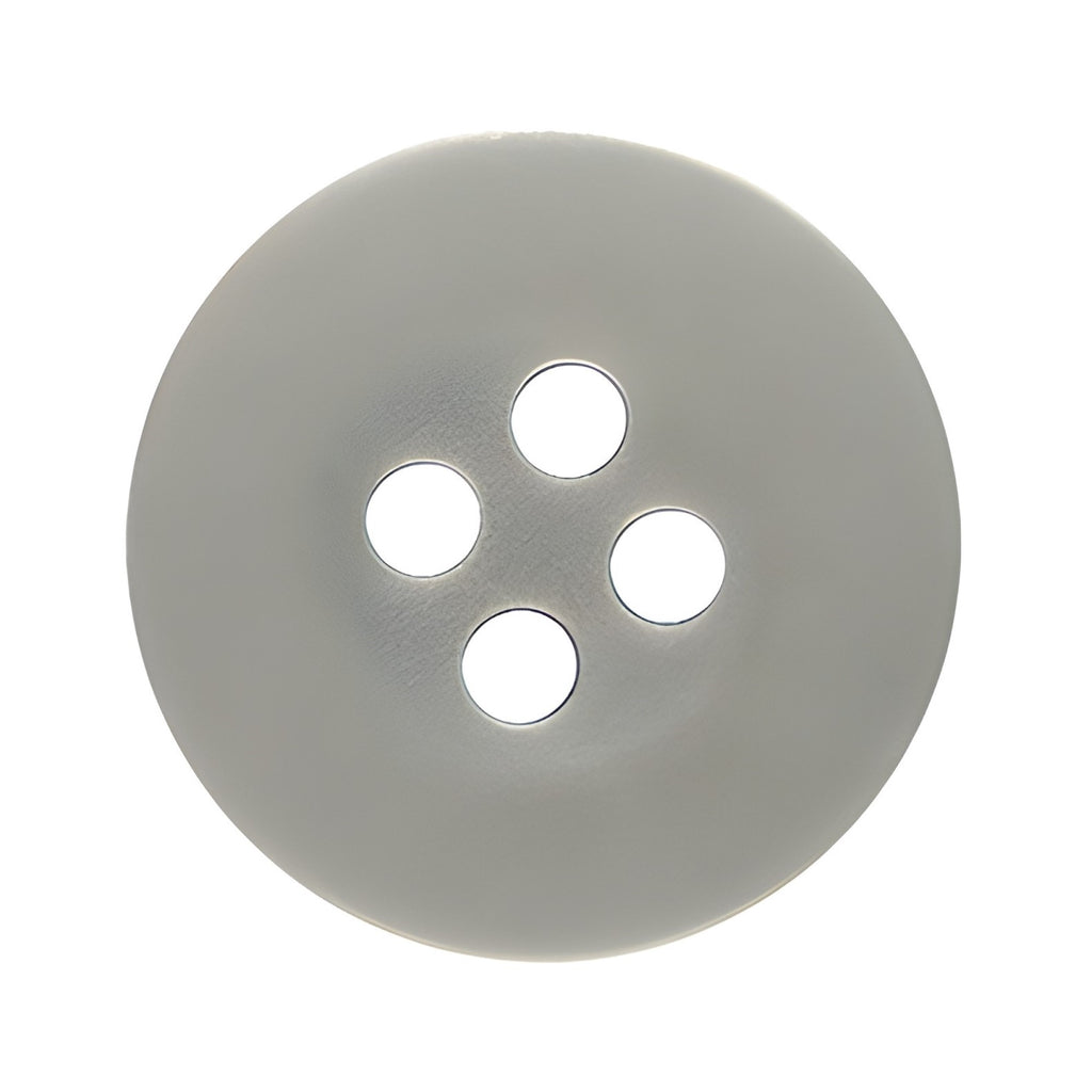 A round, gray "Khakis, Chinos and Casual Cotton Pant Button" with four center holes, viewed from above on a white background—perfect as a replacement button for pants.
