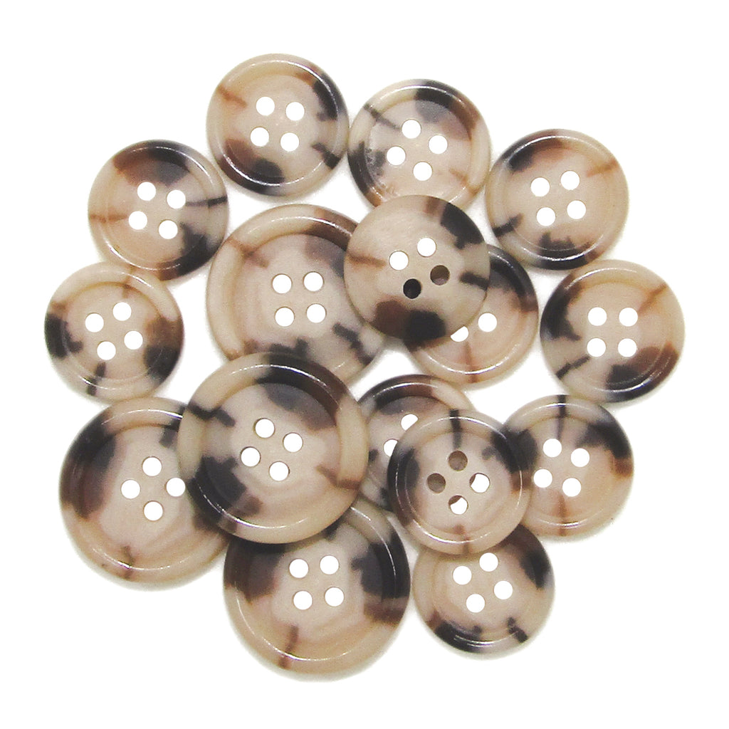 A cluster of Luxury Suit Buttons in brown and beige marbled tones displayed on a white background.