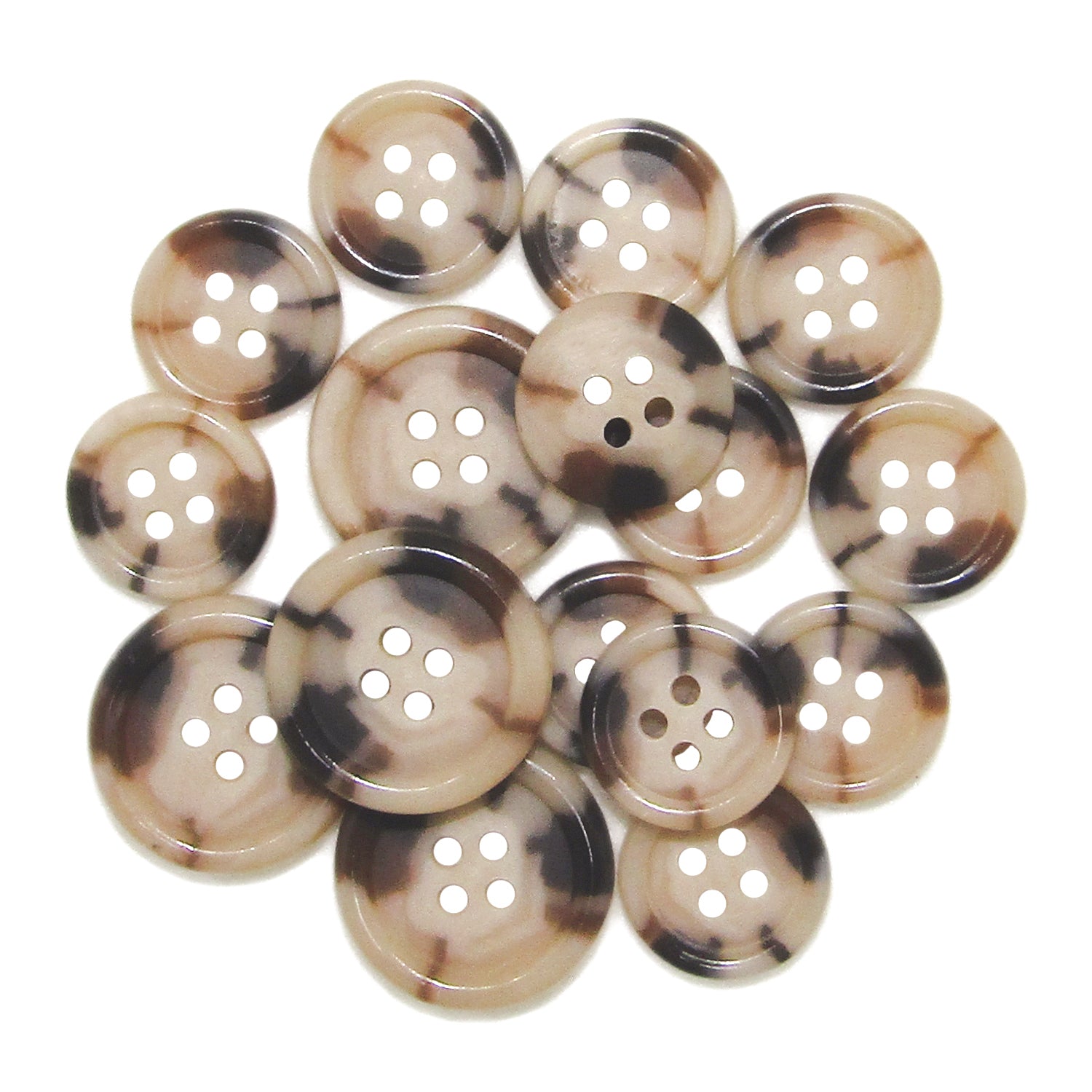 A cluster of Luxury Suit Buttons in brown and beige marbled tones displayed on a white background.