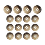 Fifteen Premium Suit Buttons in brown, each with four holes, are displayed in a tidy 3-by-5 grid on a white background.