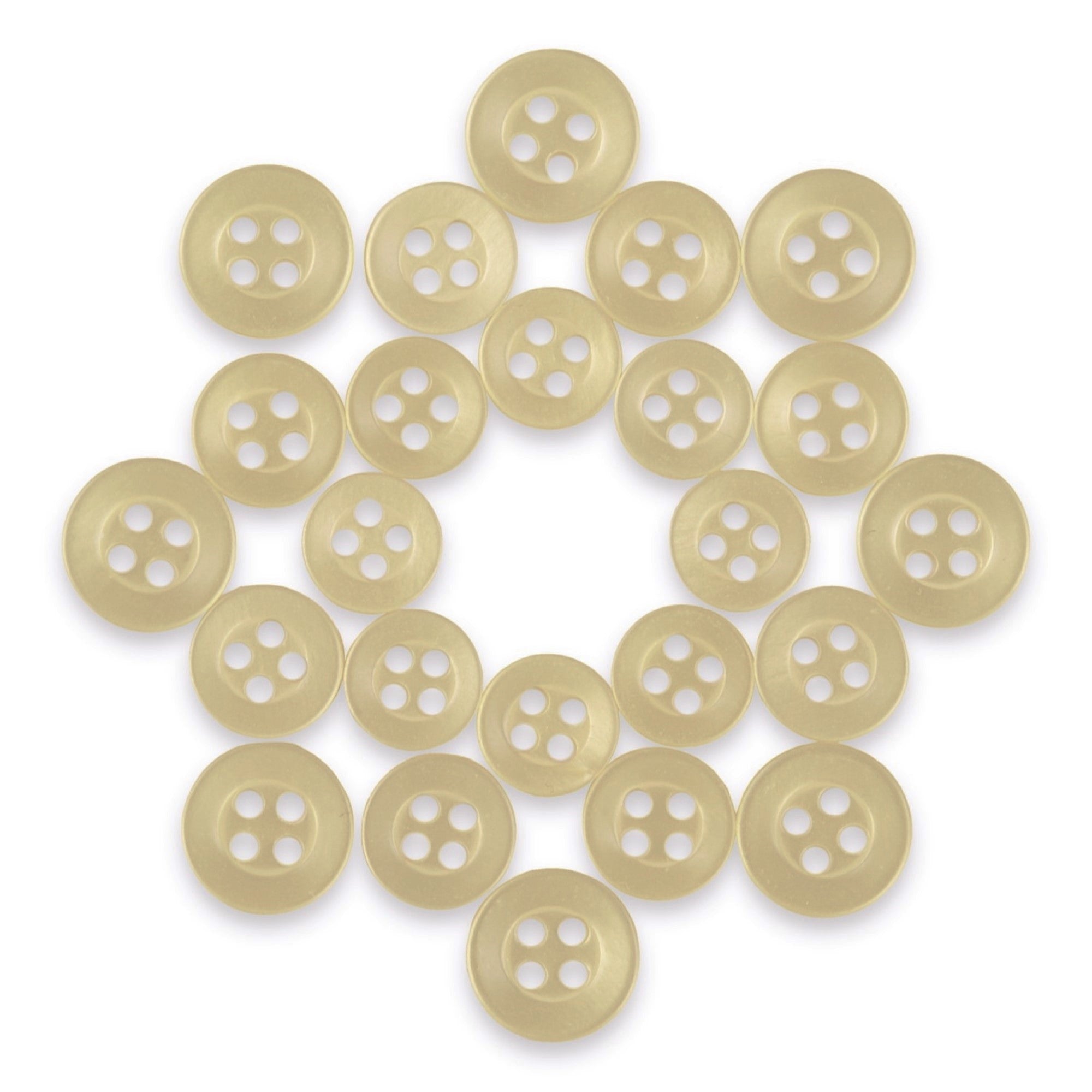 Beige matte finish Replacement Shirt Buttons arranged in a circular pattern on a white background, ideal for any tailor's button kit.