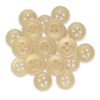 A pile of beige, round Replacement Shirt Buttons with a matte finish is scattered on a white background.