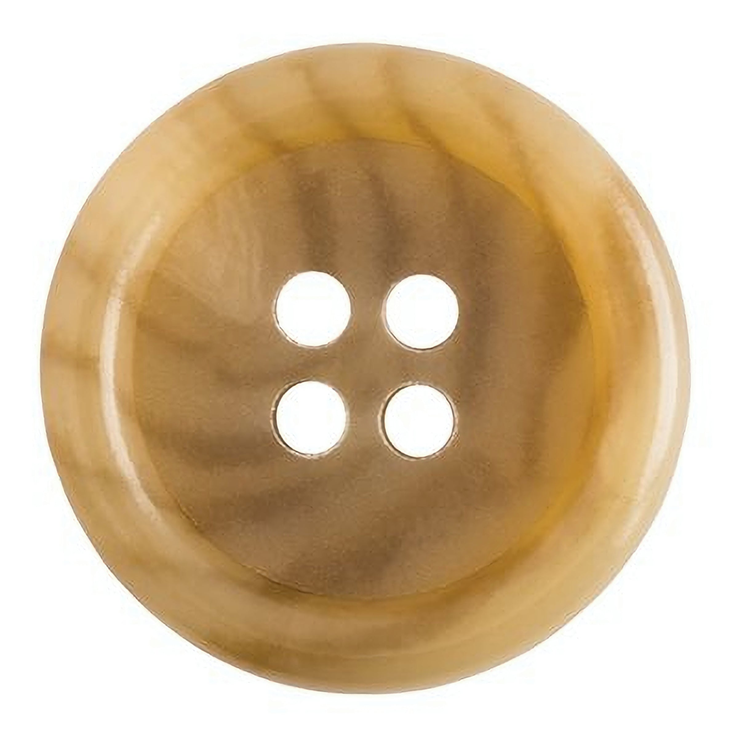 The Vegan Faux Horn Suit Button is a round, marbled brown button with four center holes, shown from above on a white background.