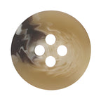 Round beige khaki button with a marbled brown and white pattern and four holes; ideal as a nylon sewing button or replacement for Khakis, Chinos and Casual Cotton Pant Buttons.