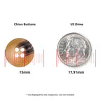 A 15mm Khakis, Chinos and Casual Cotton Pant Button beside a US dime (17.91mm) for size comparison—perfect as a replacement button.