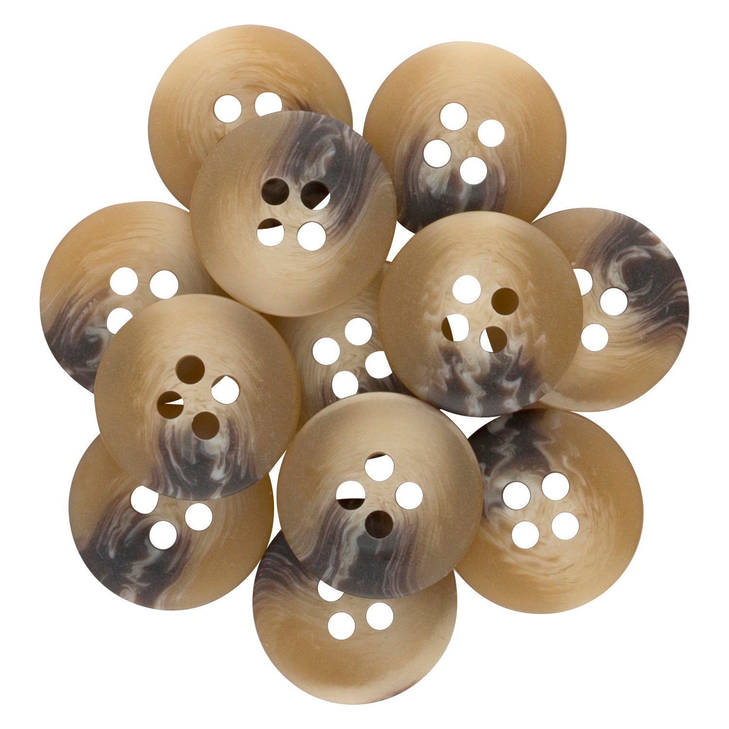 A cluster of Khakis, Chinos and Casual Cotton Pant Buttons in marbled brown and beige, arranged in an overlapping pattern.