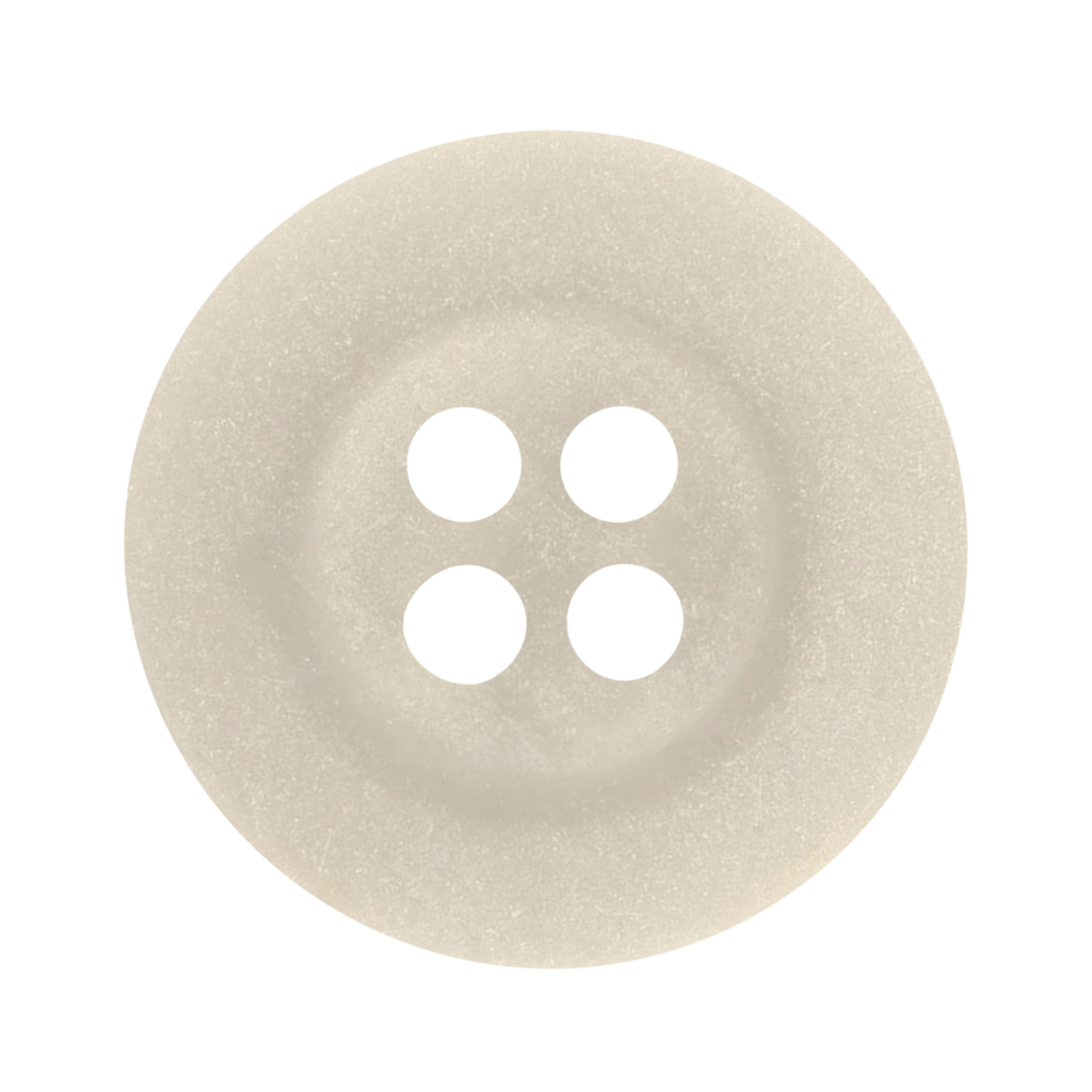Khakis, Chinos and Casual Cotton Pant Buttons—beige round button with four holes, viewed from above on a white background. Ideal replacement for khaki or casual cotton pants.