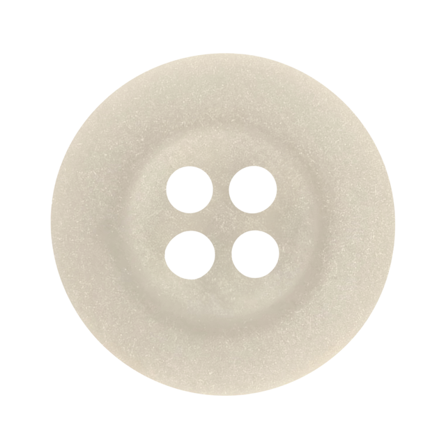 Khakis, Chinos and Casual Cotton Pant Buttons—beige round button with four holes, viewed from above on a white background. Ideal replacement for khaki or casual cotton pants.