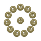 Twelve olive green Work Pants Buttons form a circle around one button, all displayed on a white background.