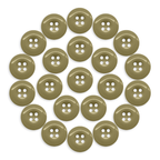 Twenty-two olive-green Work Pants Buttons arranged in a neat circle on a white background.