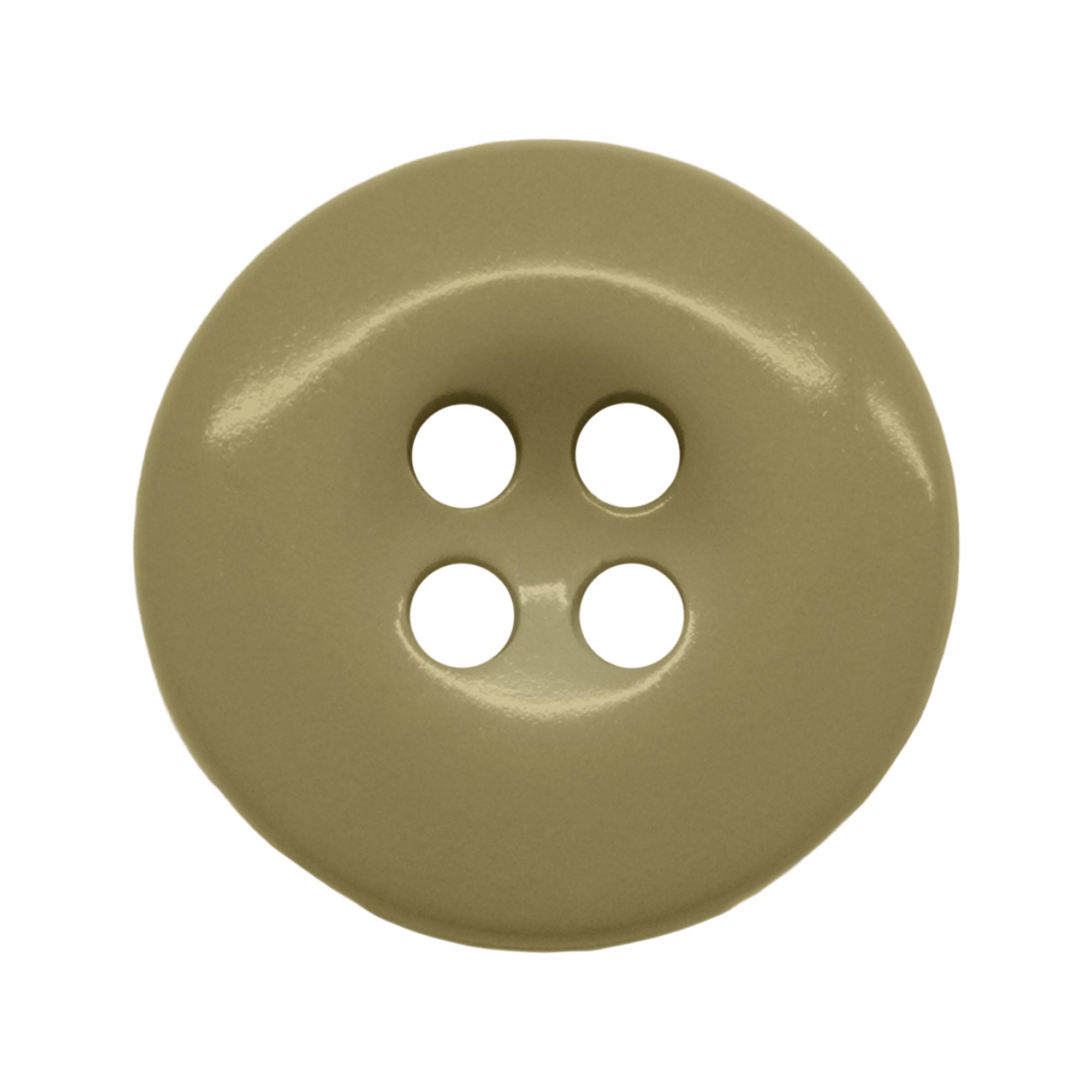 A round, olive-green Work Pants Button with four holes, crafted as an industrial-strength fastener, shown against a white background.