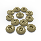 Twelve tan Work Pants Buttons, each round with four holes and a military-grade finish, are arranged in a circle on a white background.