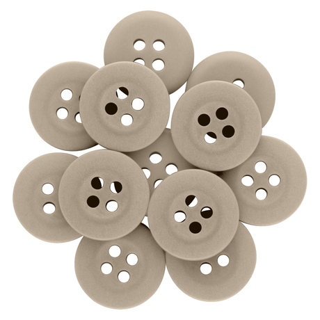 A close arrangement of Khakis, Chinos and Casual Cotton Pant Buttons with four holes on a white background—ideal as replacement buttons.
