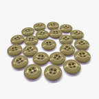 Twenty-two beige Work Pants Buttons arranged in a circular pattern on a white background.