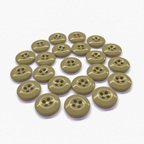 Twenty-two beige Work Pants Buttons arranged in a circular pattern on a white background.