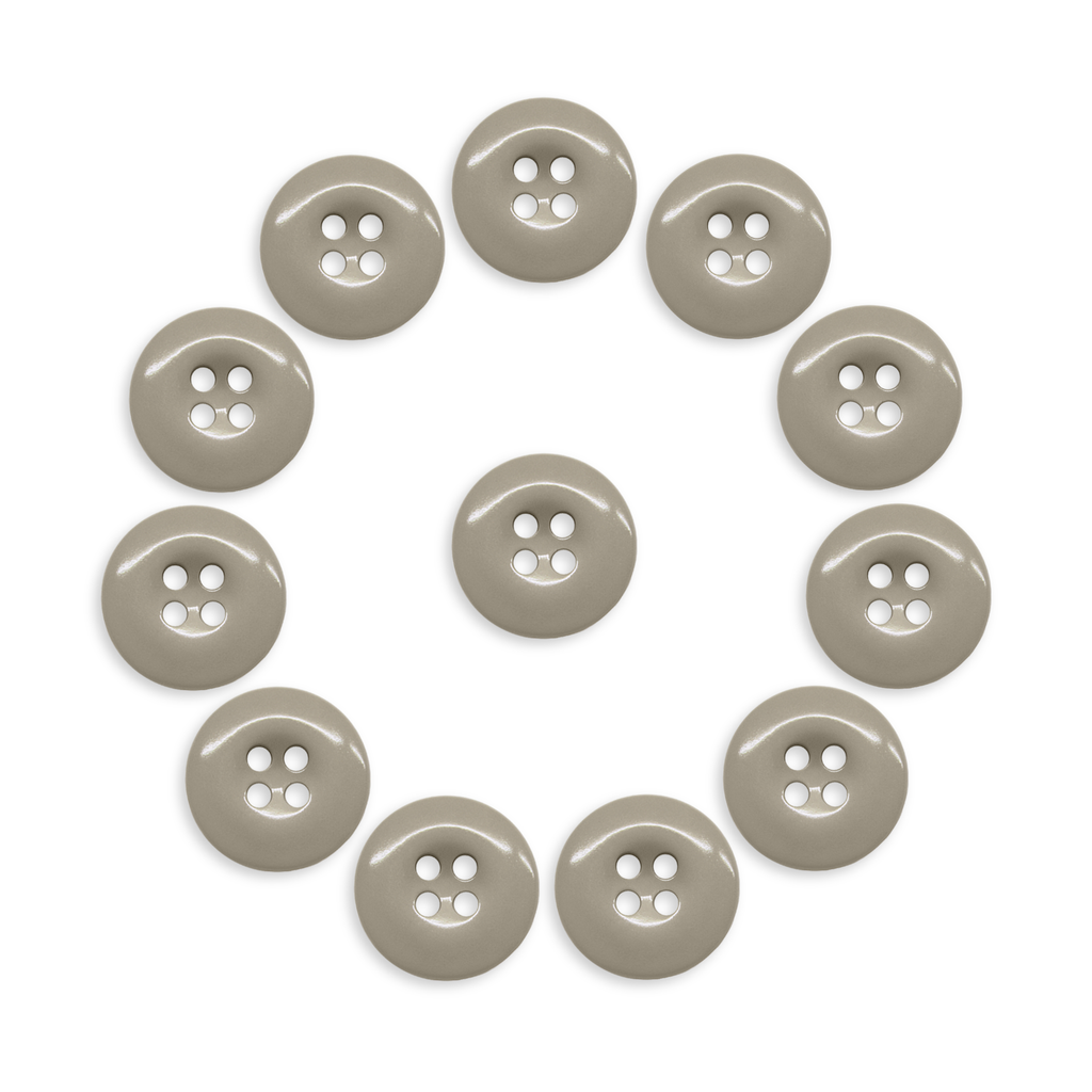 Twelve Work Pants Buttons in beige are arranged in a circle around one central button, all displayed on a white background.
