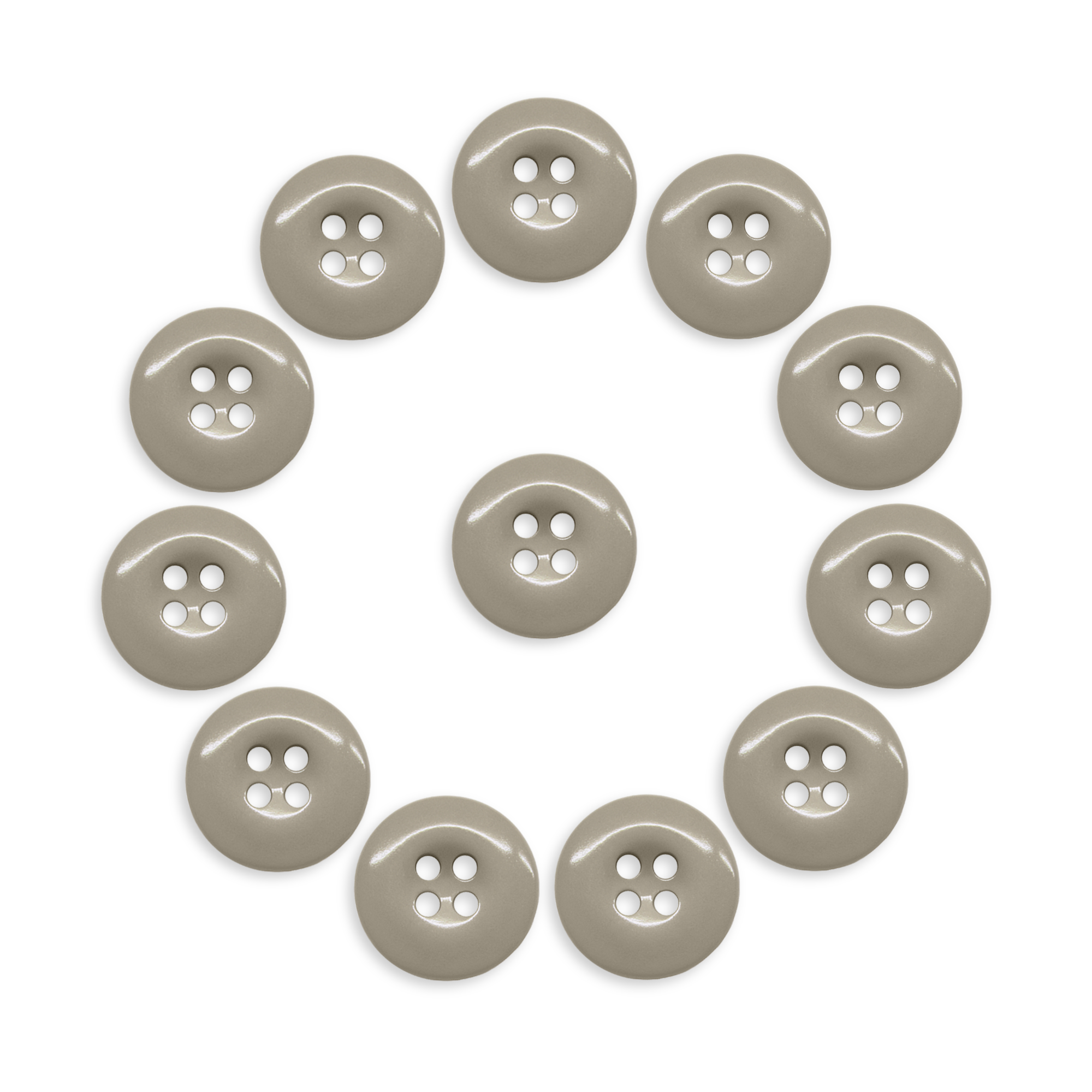 Twelve Work Pants Buttons in beige are arranged in a circle around one central button, all displayed on a white background.