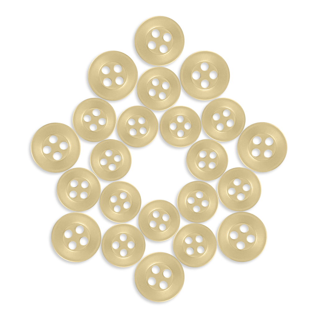 Twenty-four Replacement Shirt Buttons, made from durable poly-nylon, are arranged in a diamond shape on a white background—ideal for adding to any tailor’s kit.