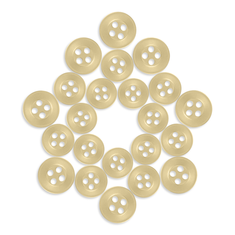 Twenty-four Replacement Shirt Buttons, made from durable poly-nylon, are arranged in a diamond shape on a white background—ideal for adding to any tailor’s kit.