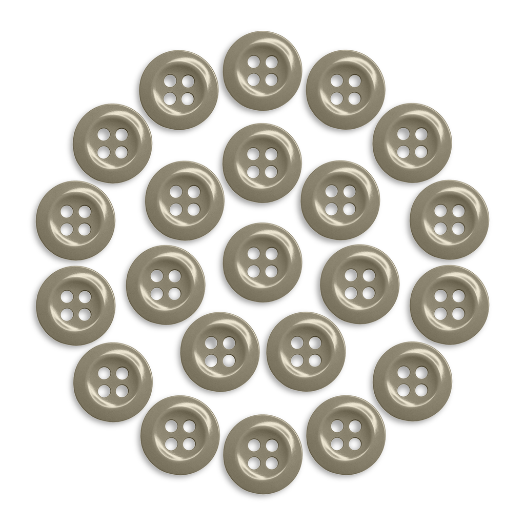 Twenty-two beige Work Shirt Buttons arranged in a circle on a white background.