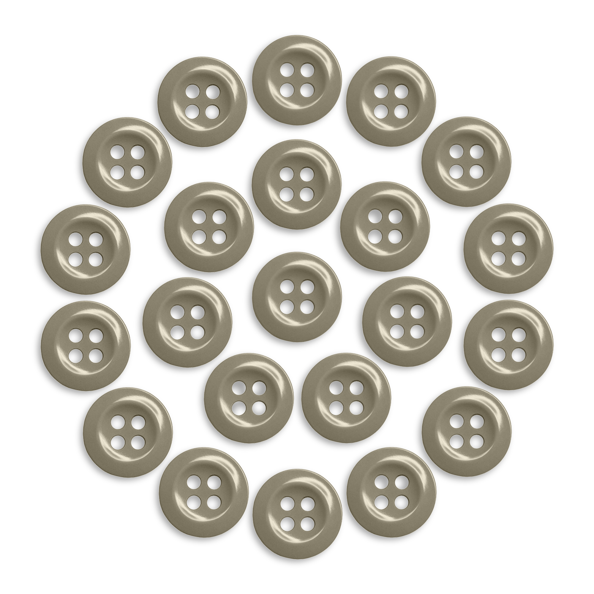 Twenty-two beige Work Shirt Buttons arranged in a circle on a white background.