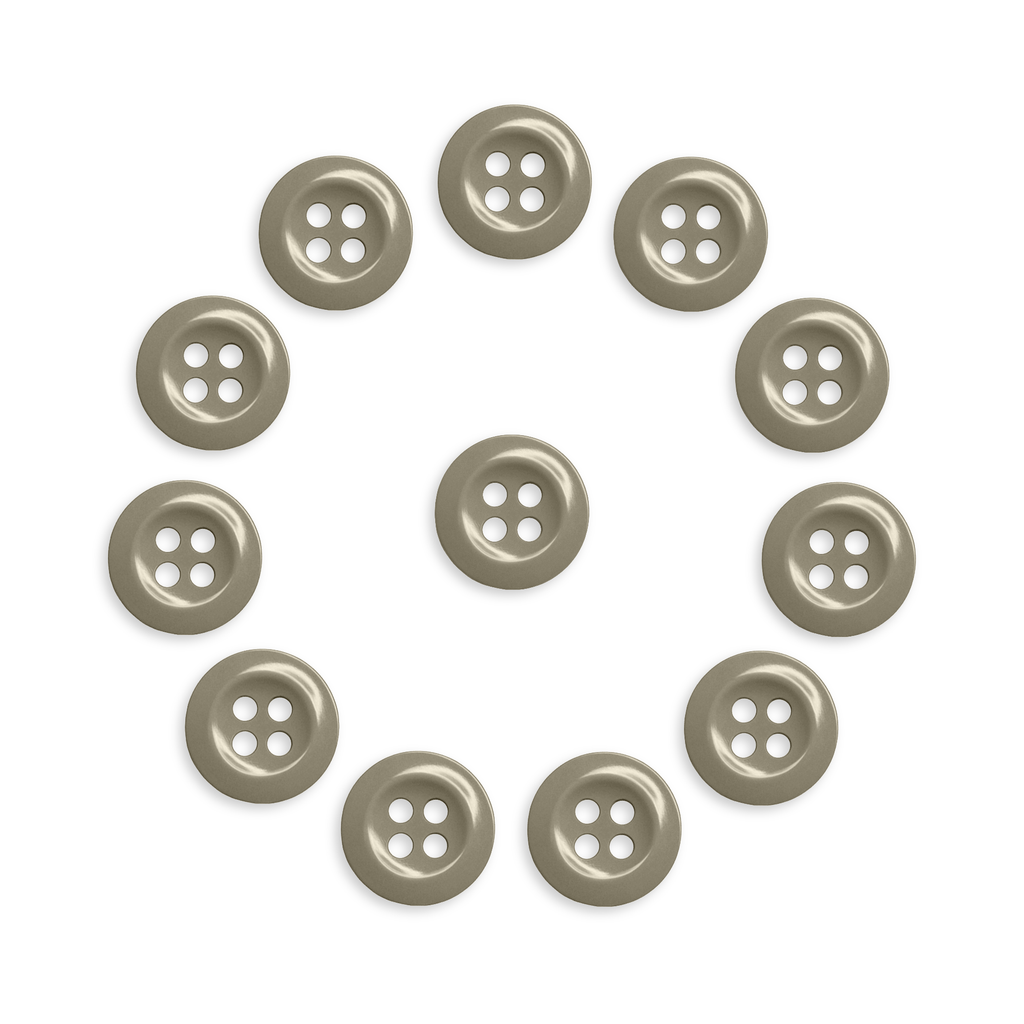 The Work Shirt Buttons 12 Pack features twelve industrial-strength buttons arranged in a circle with one in the center, displayed on a white background.