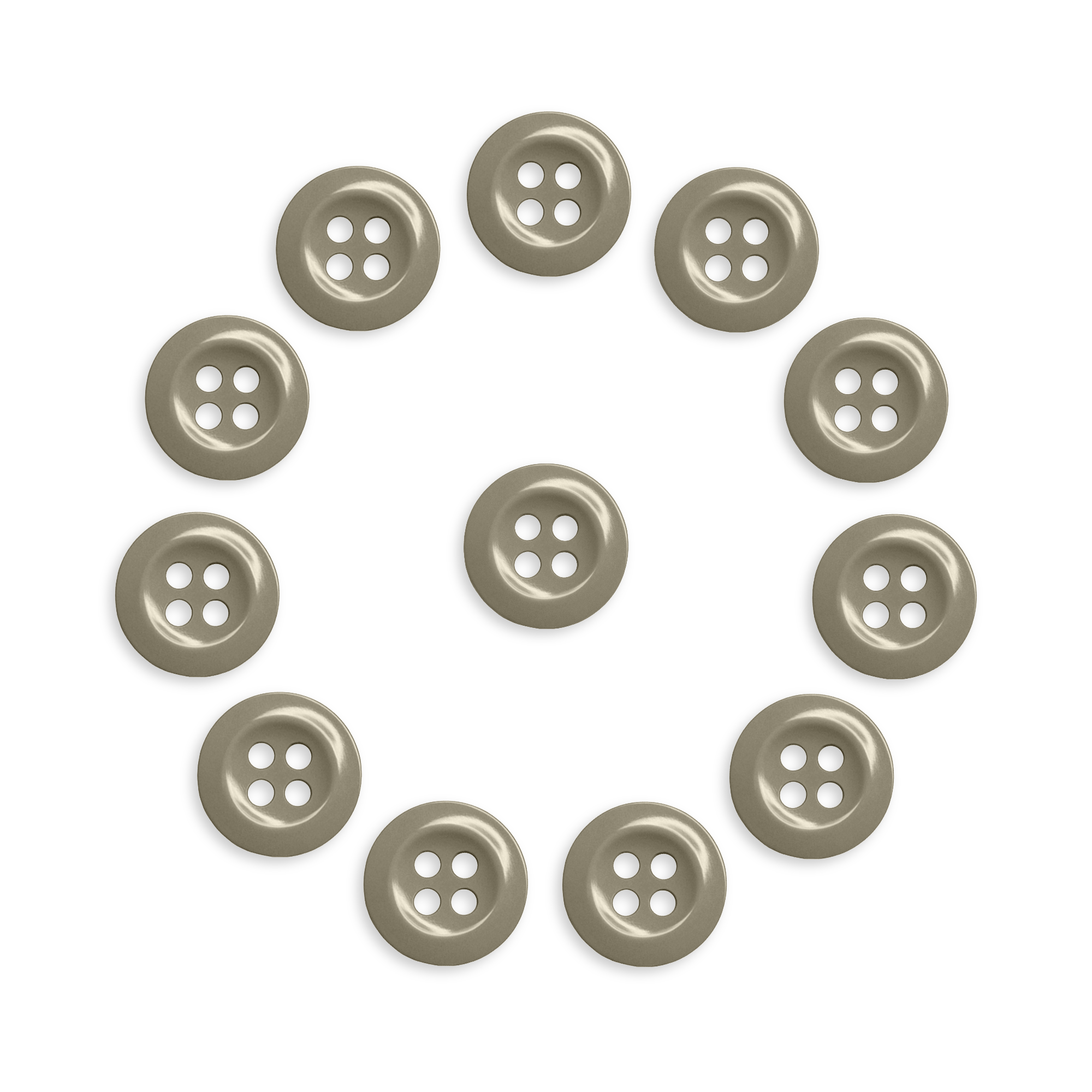 The Work Shirt Buttons 12 Pack features twelve industrial-strength buttons arranged in a circle with one in the center, displayed on a white background.