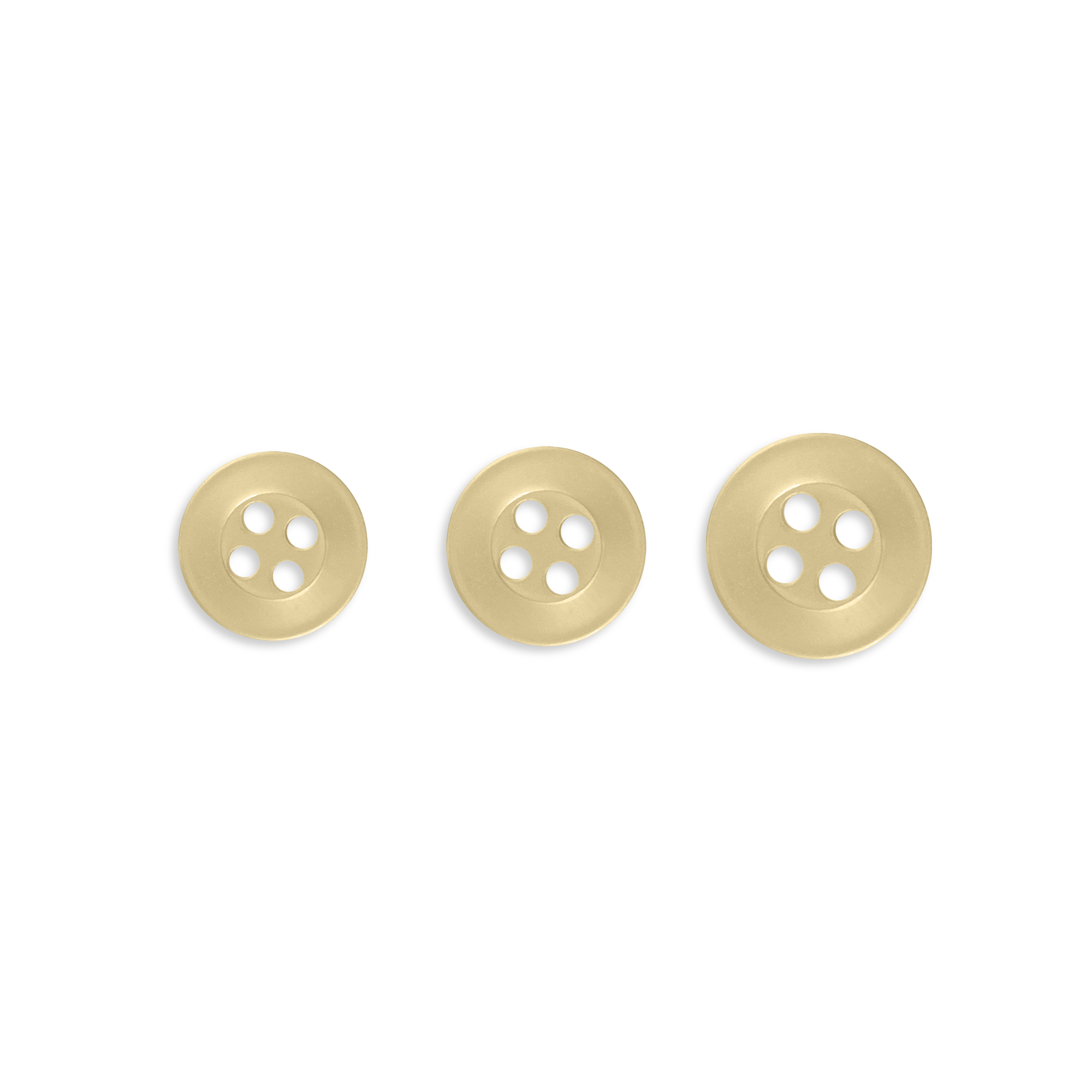 Three Replacement Shirt Buttons of different sizes are arranged in a row on a white background.