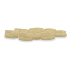 A pile of Replacement Shirt Buttons—small, round, light beige with four holes each—is neatly arranged on a white surface.