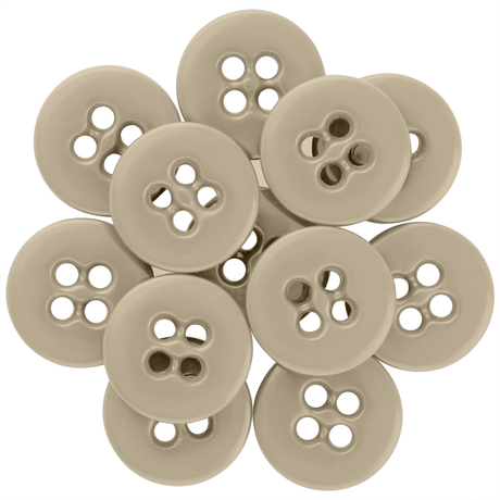 A cluster of overlapping beige Suspender Brace Pant Buttons with four holes, arranged in a circular pattern on a white background.