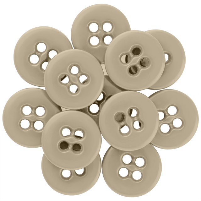 A cluster of overlapping beige Suspender Brace Pant Buttons with four holes, arranged in a circular pattern on a white background.