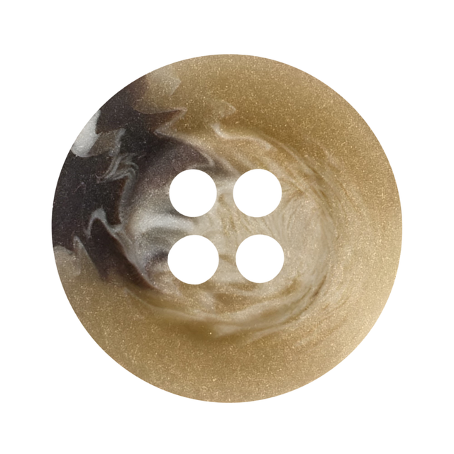 Khakis, Chinos and Casual Cotton Pant Buttons—round, marbled beige and brown with four holes—ideal as replacement buttons for pants, shown from above on a white background.