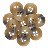 A stack of brown marbled Khakis, Chinos and Casual Cotton Pant Buttons with four holes on a white background—perfect replacement buttons for trousers or khakis.
