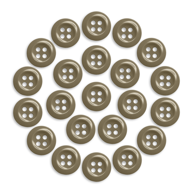 Twenty-four Work Shirt Buttons in brown are displayed in a circular pattern on a white background.