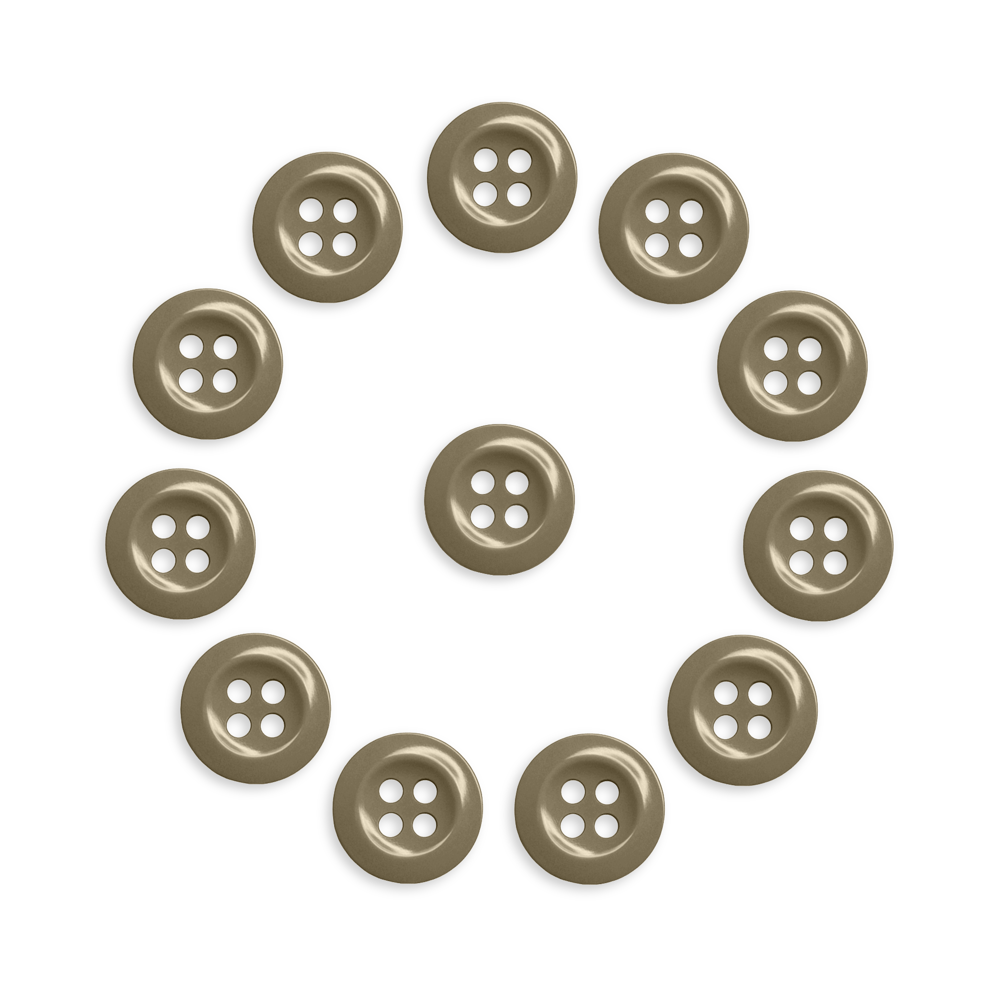 The Work Shirt Buttons 12 Pack features twelve industrial-strength buttons arranged in a circle with one centered, all on a white background.