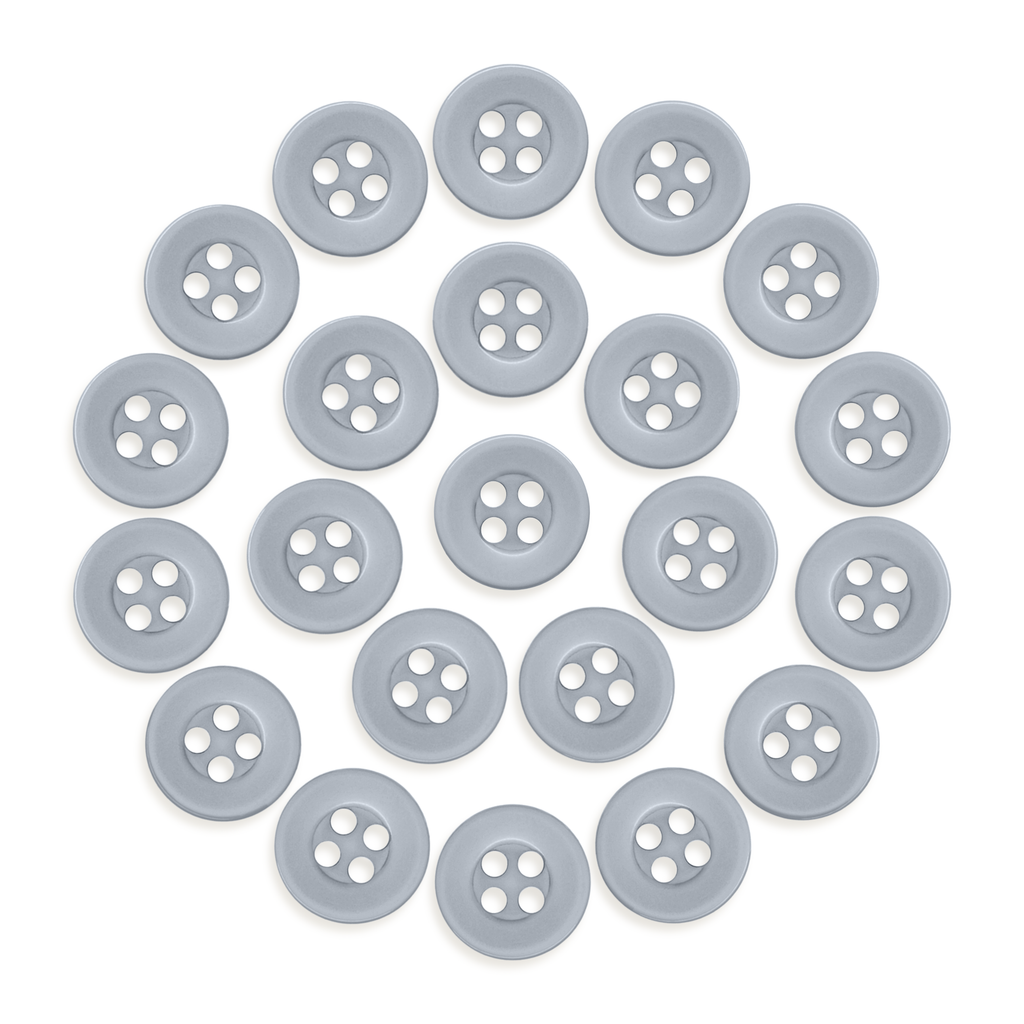 Twenty-four Workshop Uniform Shirt Buttons made of durable nylon, arranged in a circular pattern on a white background.