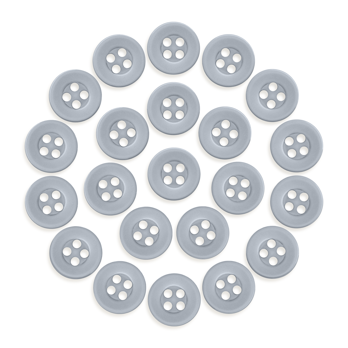 Twenty-four Workshop Uniform Shirt Buttons made of durable nylon, arranged in a circular pattern on a white background.