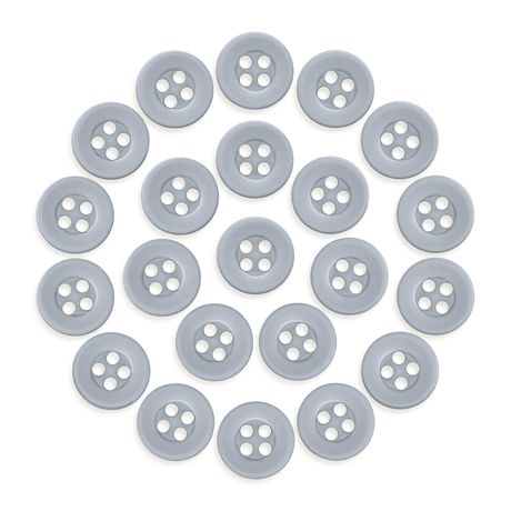 Twenty-four Workshop Uniform Shirt Buttons made of durable nylon, arranged in a circular pattern on a white background.