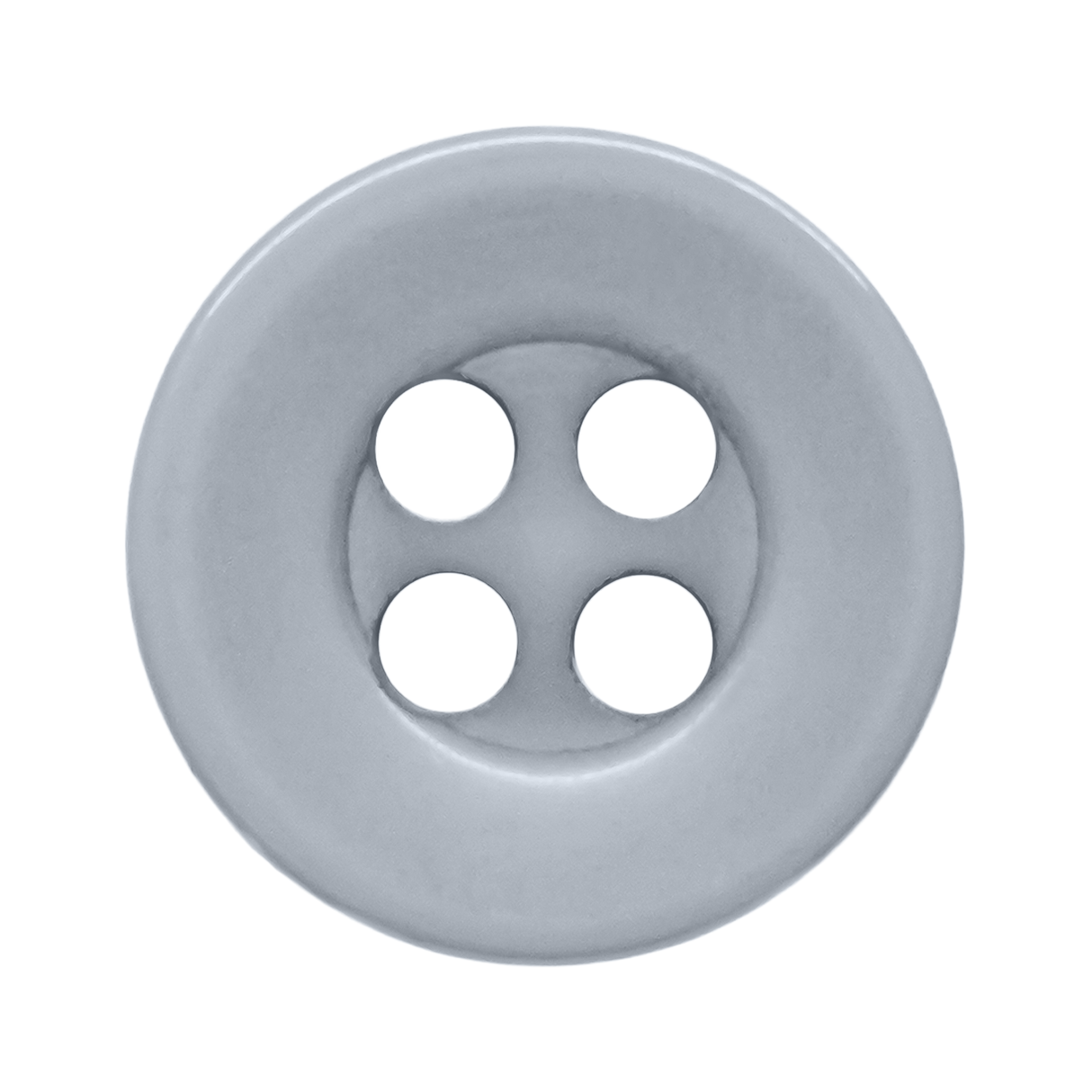 A round, light gray Workshop Uniform Shirt Button made from durable nylon features four center holes and is shown from above on a white background.
