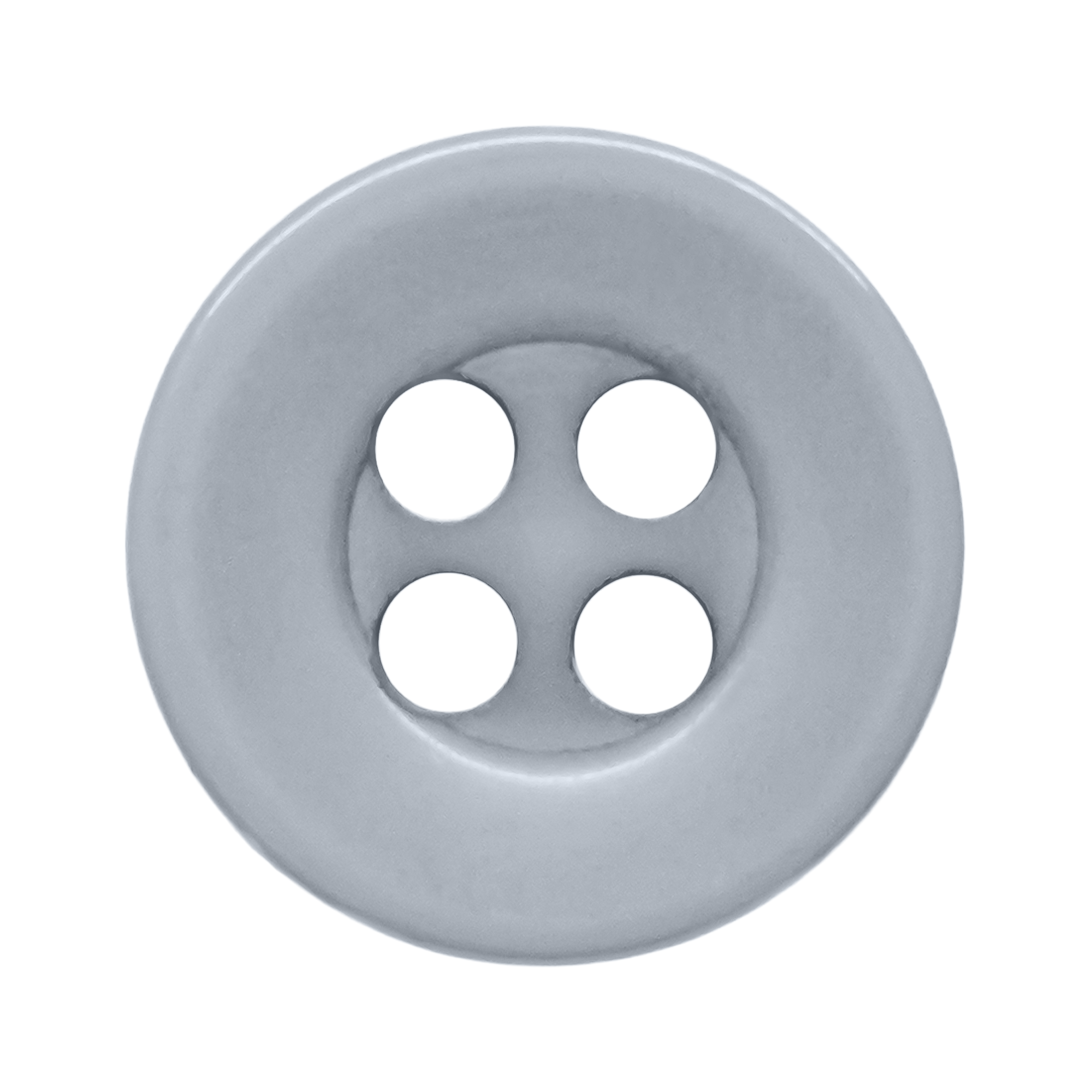 A round, light gray Workshop Uniform Shirt Button made from durable nylon features four center holes and is shown from above on a white background.