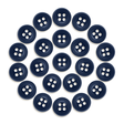 Twenty-three Workshop Uniform Shirt Buttons, made of durable navy blue nylon, are arranged in a circular pattern on a white background.