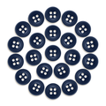 Twenty-three Workshop Uniform Shirt Buttons, made of durable navy blue nylon, are arranged in a circular pattern on a white background.