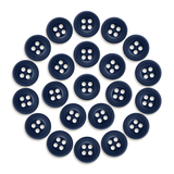 Twenty-three Workshop Uniform Shirt Buttons, made of durable navy blue nylon, are arranged in a circular pattern on a white background.