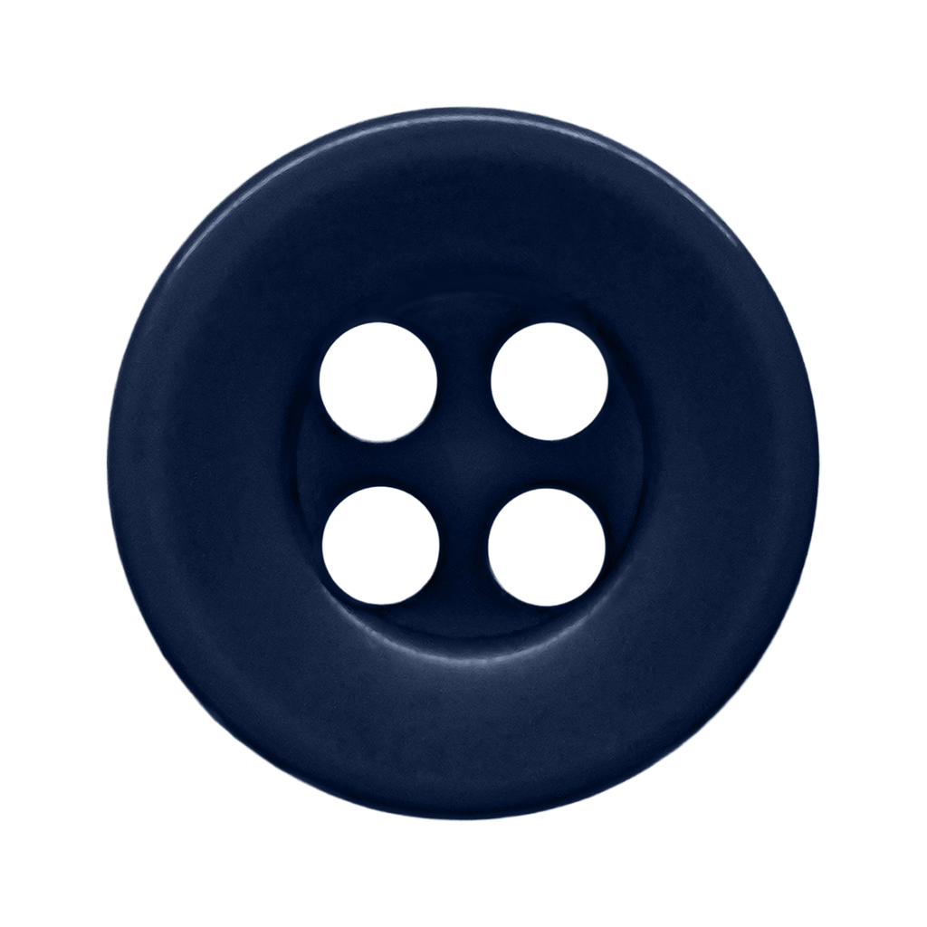 Dark blue, round Workshop Uniform Shirt Buttons with four holes, made of durable nylon, shown from above on a white background—ideal for uniform shirts.