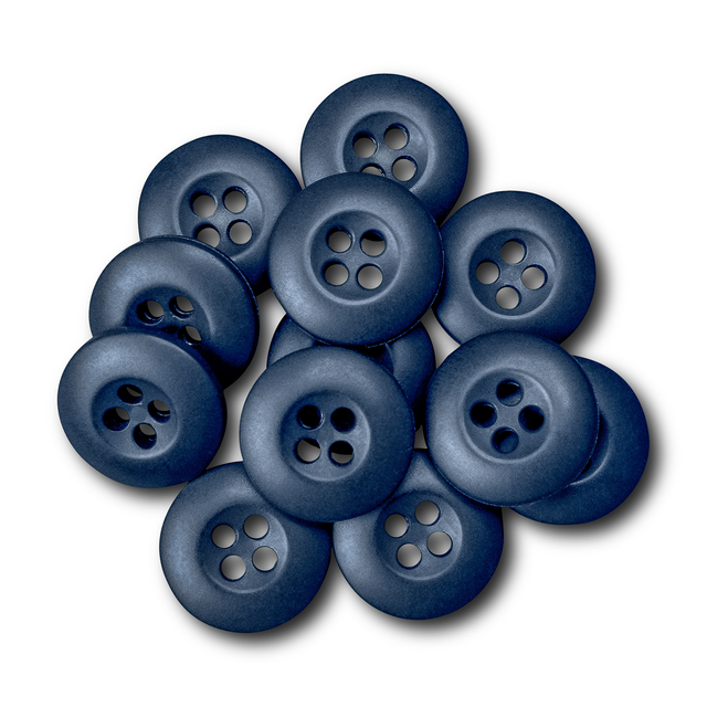 A cluster of dark blue Tactical Buttons, each featuring four holes, displayed on a white background.