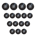Fifteen Vegan Faux Horn Suit Buttons arranged in a triangle shape on a white background.