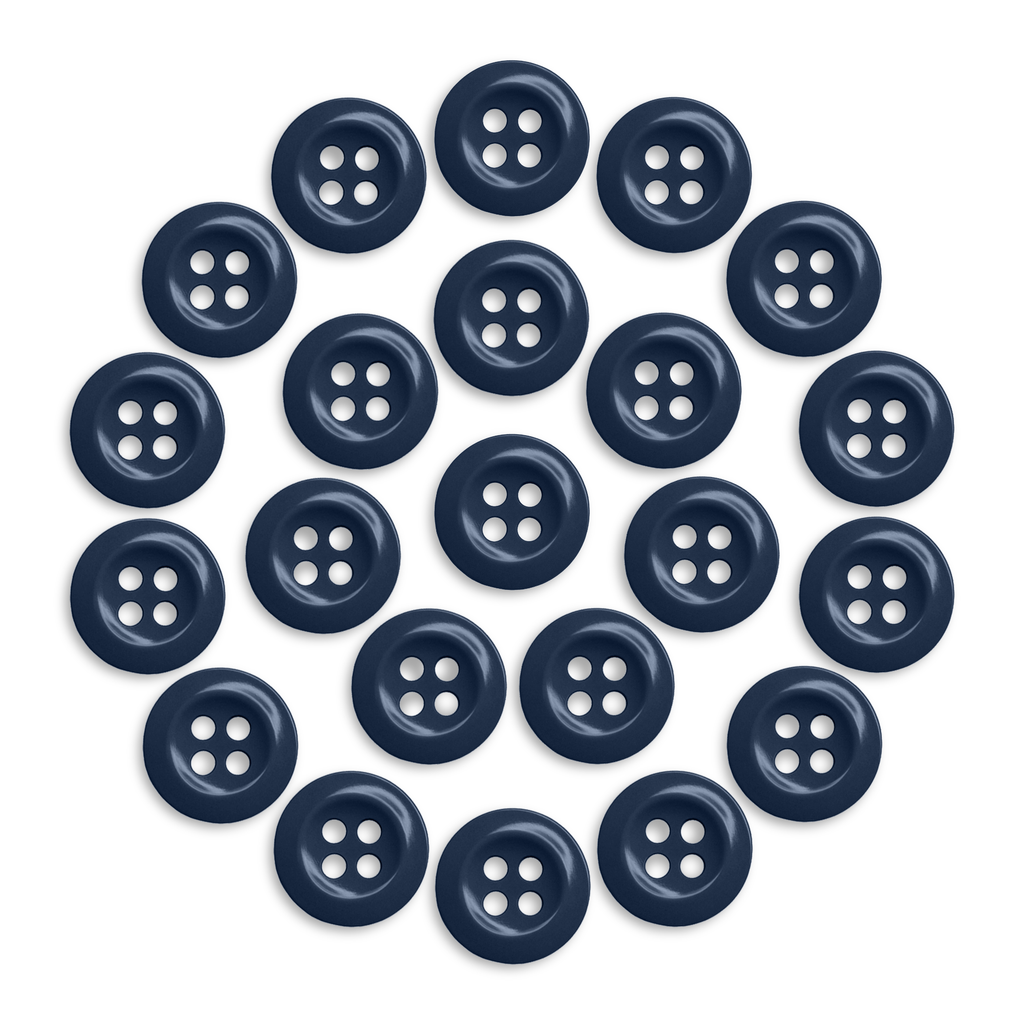 The Work Shirt Buttons 22 Pack features navy blue military spec buttons arranged in a circle on a white background.