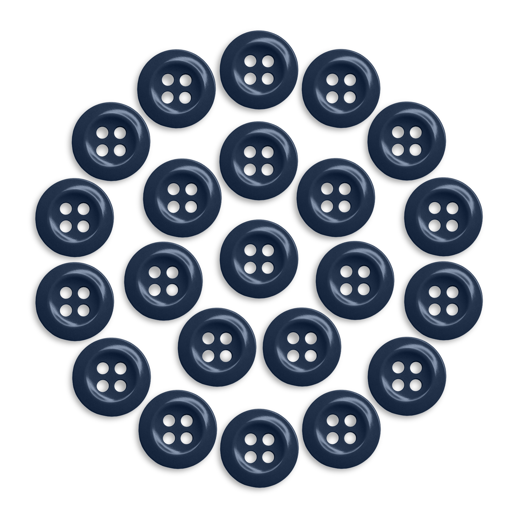 The Work Shirt Buttons 22 Pack features navy blue military spec buttons arranged in a circle on a white background.