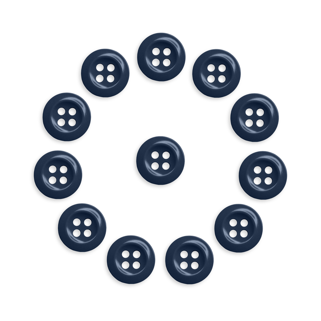 Twelve Work Shirt Buttons from the 12 Pack are arranged in a circle around one central button, all on a white background.